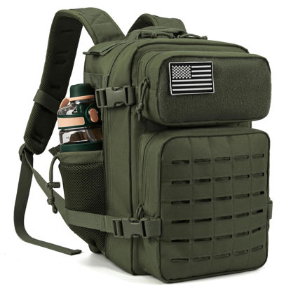 Picture of QT&QY 25L Military Tactical Backpacks For men Motorcycle Army Laser cut Molle Daypack small EDC Bug Out Bag Gym Rucksack With Dual Cup Holders medical Rucksack Green