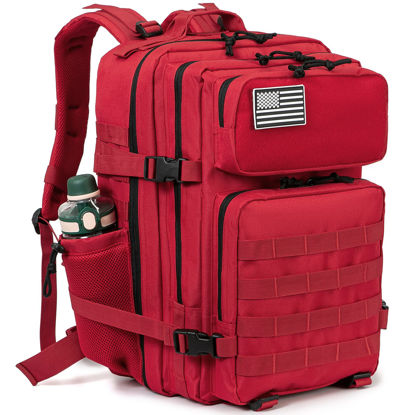 Picture of QT&QY Red Military Tactical Backpacks For women Fitness Army Molle Daypack 45L Large 3 Day emergency survival backpack Bug Out Bag Gym Rucksack With Bottle Holder