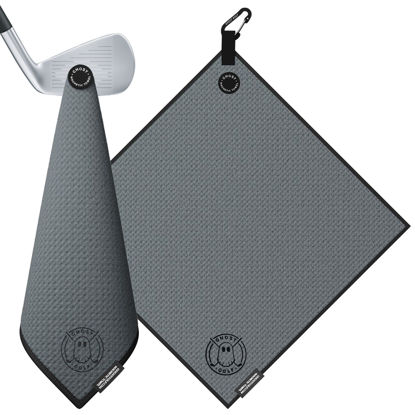 Picture of Ghost Golf Magnetic Towel (Greenside) - Premium Ultra-Absorbent Microfiber Golf Towel with Magnet for Golf Carts or Clubs - 18" x 18" Golfing Gear - Waffle Weave Pattern (Dark Grey)