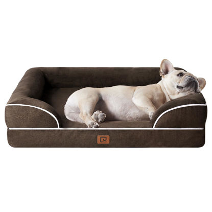 Picture of EHEYCIGA Orthopedic Dog Bed for Small Dogs, Waterproof Memory Foam Small Dog Beds with Sides, Non-Slip Bottom and Egg-Crate Foam Medium Dog Couch Bed with Washable Removable Cover, Brown