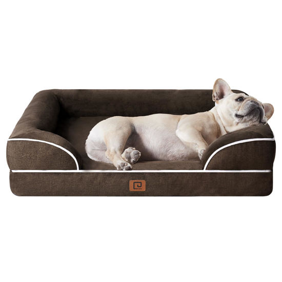 Picture of EHEYCIGA Orthopedic Dog Bed for Small Dogs, Waterproof Memory Foam Small Dog Beds with Sides, Non-Slip Bottom and Egg-Crate Foam Medium Dog Couch Bed with Washable Removable Cover, Brown