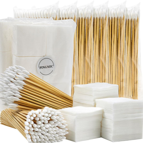 Picture of PINGMIC Gun Cleaning Supplies - Gun Cleaning Patches 600PCS and Gun Cleaning Swabs 600PCS, 6" Long Cotton Swabs, 2" x 2" Lint Free Gun Cleaning Cloth Fit Most Caliber Firearms