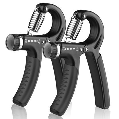 Picture of Grip Strength Trainer 2 Pack, Hand Grip Exerciser Strengthener with Adjustable Resistance 11-132 Lbs (5-60kg), Forearm Strengthener, Hand Exerciser for Muscle Building and Injury Recover Black