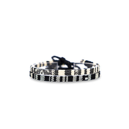 Picture of Surfer Beach Bracelet Set Men & Women - Braided Boho Summer Bracelets - Handmade Festival Jewelry - 100% Waterproof & Adjustable - Friendship Gift - Ethnic Hippie Style (Black & White)