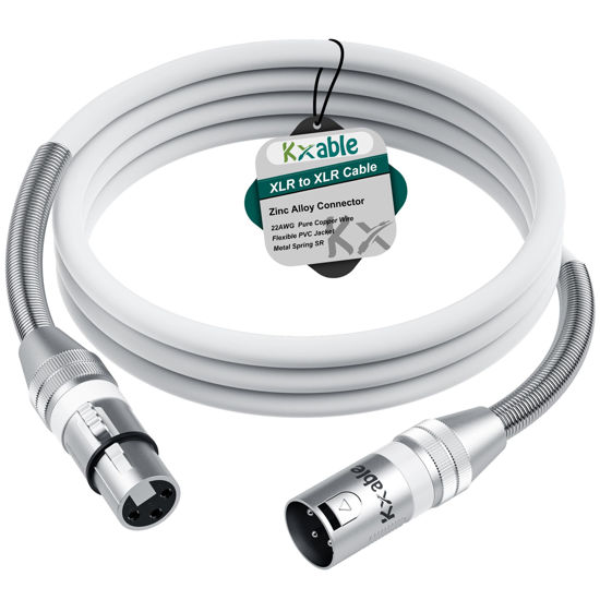 Picture of XLR to XLR Cable 8 Feet, Premium XLR Microphone Cable, Heavy Duty 22AWG OFC XLR Male to Female Cord, 3-Pin Shielded Mic Speaker Cable, Zinc Alloy Connectors, Metal Spring SR, White