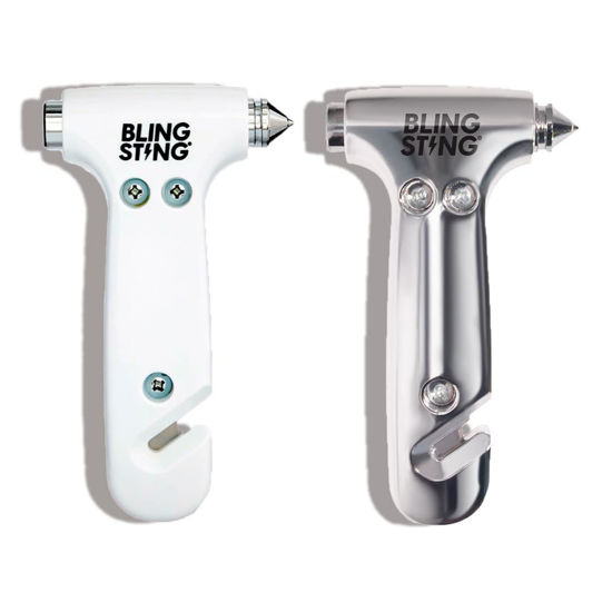 Picture of BLINGSTING Glammer Safety Hammer - Emergency Automotive Escape Hammer Tool, Seat Belt Cutter & Car Window Break Tool - White & Silver, 2 Count