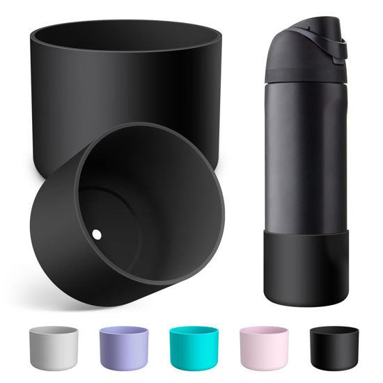 Picture of Alwenid 2PCS Silicone Water Bottle Boot for Owala 24 Oz, Anti-Slip Protective Sleeve Bottom Bumper Protector for FreeSip, Twist, and Flip Stainless Steel Water Bottles (Black)