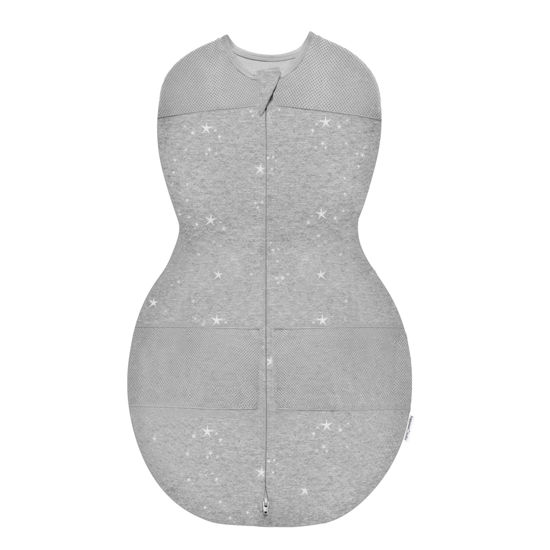 Picture of Happiest Baby Sleepea 5-Second Swaddle - 100% Organic Cotton Baby Swaddle Blanket - Doctor Designed Promotes Healthy Hip Development (Graphite Stars, Small)