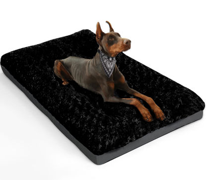 Picture of POCBLUE Deluxe Washable XXL Dog Bed Dog Crate Mat 48 inch Comfy Fluffy Kennel Pad Anti-Slip for Dogs Up to 110 lbs, 48" x 30", Black
