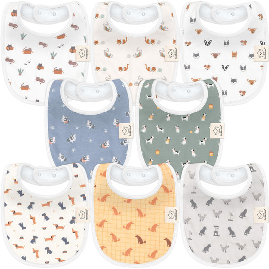 Picture of 8-Pack Organic Baby Bibs for Boys, Girls - Soft Cotton Drooling and Teething Baby Bibs, Baby Girl Bibs, Baby Boy Bibs, Baby Drool Bibs for Baby Girl, Boy, Newborn Infant Bibs (Pets & Paws)