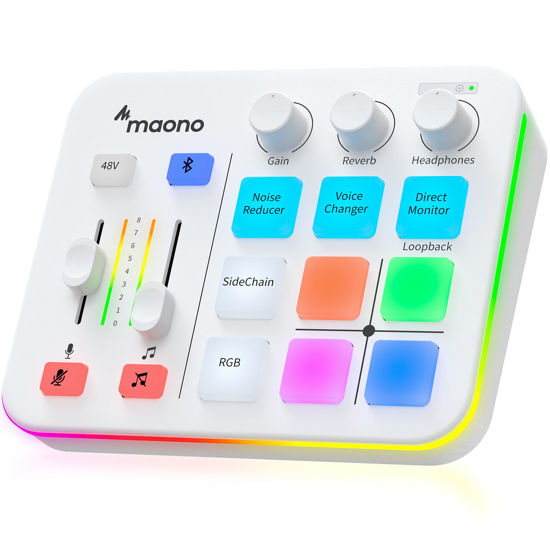 Picture of MAONO Gaming Audio Mixer, Audio Interface with Pro-preamp, RGB, Bluetooth, 48V Phantom Power for Live Streaming, Podcasting, Content Create, Gaming MaonoCaster G1 NEO (White)