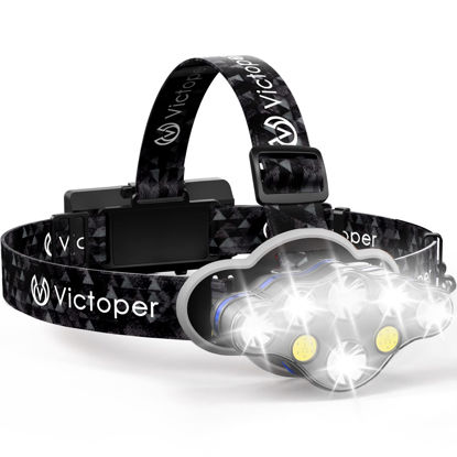 Picture of Victoper Rechargeable Headlamp, 8 LED 18000 High Lumen Bright Head Lamp with Red Light, Lightweight USB Head Light, 8 Mode Waterproof Head Flashlight for Outdoor Running Hunting Camping Gear, Black