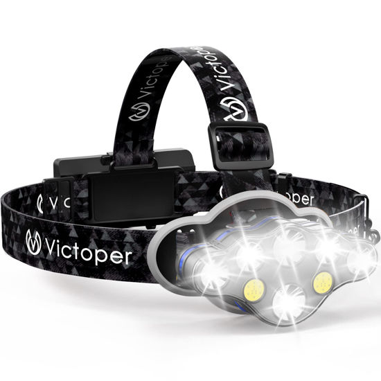 Picture of Victoper Rechargeable Headlamp, 8 LED 18000 High Lumen Bright Head Lamp with Red Light, Lightweight USB Head Light, 8 Mode Waterproof Head Flashlight for Outdoor Running Hunting Camping Gear, Black