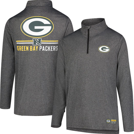 Picture of Ultra Game NFL Men's Super Soft Quarter Zip Long Sleeve T-Shirt, Green Bay Packers, Heather Charcoal, Medium