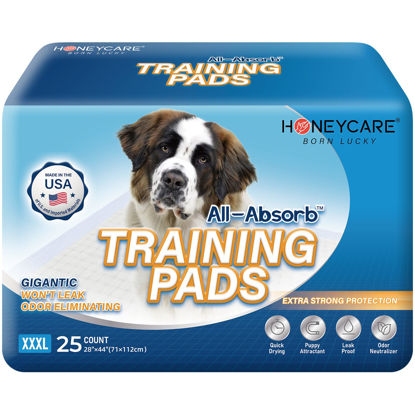 Picture of HONEY CARE All-Absorb 28"x44" Gigantic Dog and Puppy Training Pads, XXXL Dog Incontinence Training Pads, Made in The USA Dog Pee Pads(25 Count)