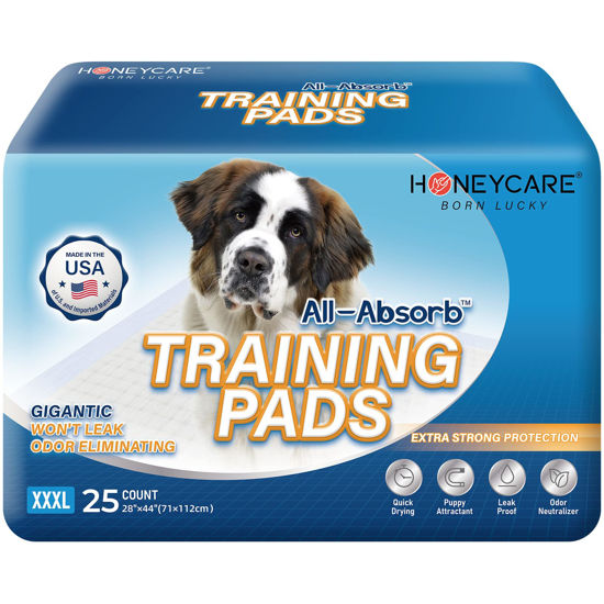 Picture of HONEY CARE All-Absorb 28"x44" Gigantic Dog and Puppy Training Pads, XXXL Dog Incontinence Training Pads, Made in The USA Dog Pee Pads(25 Count)