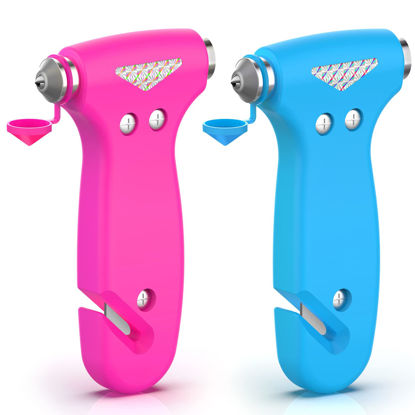 Picture of THINKWORK Window Breaker - Pink-Blue Car Safety Hammer Gift for Lady and Men, Three-in-One Emergency Escape Tool with Seat Belt Cutter, Safety Emergency Car Escape Tool for Family, Women, Children