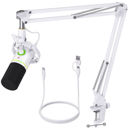 Picture of MAONO XLR/USB Dynamic Microphone Kit, RGB Podcast Mic with Software, Mute, Gain Knob, Volume Control, Boom Arm for Streaming, Gaming, Voice-Over, Recording-PD200XS White