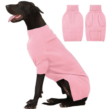 Picture of IECOii Extra-Large Dog Sweater 5XL,Christmas Dog Sweaters for Extra Large Dogs Girl Boy,Turtleneck Knitted Knitwear Easy On Doggie Sweatshirt Dog Sweater for Doberman,Great Dane(Pink,XXXXXL)