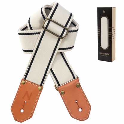Picture of Nefelibata Cool Woven Guitar Strap - Cotton Guitar Straps with Thicked First Layer Vegetable Tanned Cowhide Leather Ends for Acoustic, Bass, Electric, Best Gift for Your Love Guitarists（Melk Wit）