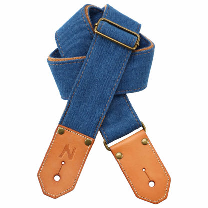 Picture of Nefelibata Guitar Strap, Blue Denim Western Guitar Straps with Thicked First Layer Vegetable Tanned Cowhide Leather Ends for Acoustic, Bass, Electric, Gift for Guitarists and Musicians