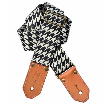 Picture of Nefelibata Cool Woven Guitar Strap - Cotton Guitar Straps with Thicked First Layer Vegetable Tanned Cowhide Leather Ends for Acoustic, Bass, Electric, Best Gift for Your Love Guitarists (Chidori Blue