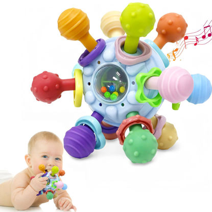 Picture of Baby Teething Toys Teethers for Babies 0-6 Months Infant Baby Girl Toys Gifts for 0 3 6 9 12 Months, Newborn Rattles Chew Toys Sensory Learning Montessori Toys for Babies 6-12 Months -Blue