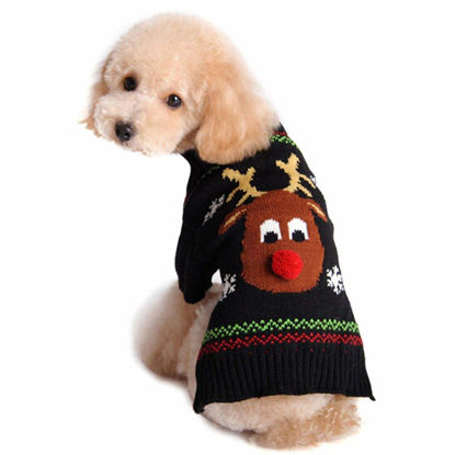Picture of NACOCO Rudolph The Red Nosed Reindeer Sweater Pet Holiday Clothes Cat Sweater Dog Sweater Winter Clothing Teddy Poodle Autumn Winter Clothes Dog Clothes (Red Nose, XX-Small)