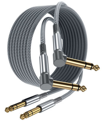 Picture of Elebase 1/4 Quarter Inch TRS Instrument Cable 10ft 2-Pack,Right-Angled to Straight 6.35mm Guitar Bass AMP Cord,6.3mm Male Stereo Audio Line for Electric Guitar,Bass,Keyboard,Mixer,Amplifier,Speaker