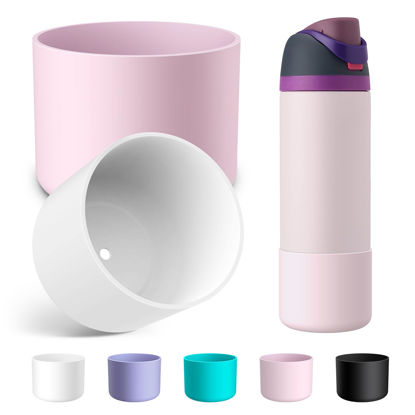 Picture of Alwenid 2PCS Silicone Water Bottle Boot for Owala 24 Oz, Anti-Slip Protective Sleeve Bottom Bumper Protector for FreeSip, Twist, and Flip Stainless Steel Water Bottles (White+Pink)