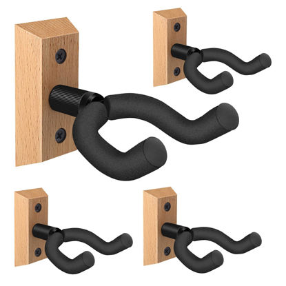 Picture of DOMMI Guitar Wall Mount 4 Pack, Guitar Hanger with Rotatable Soft Hook for All Size Guitars, Hardwood U-Shaped Guitar Holder Wall Mount for Acoustic, Electric Guitar, Bass
