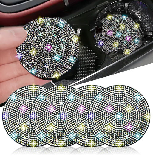 Picture of NBTEPEM 4pcs Bling Car Cup Holder Coaster, 2.75 inch Anti-Slip Shockproof Universal Fashion Car Coasters Insert Bling Crystal Rhinestone Automotive Interior Accessories for Women (4 pcs, Multicolor)