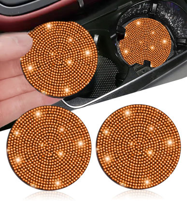 Picture of NBTEPEM 2pcs Bling Car Cup Holder Coaster, 2.75 inch Anti-Slip Shockproof Universal Fashion Car Coasters Insert Bling Crystal Rhinestone Automotive Interior Accessories for Women (2 pcs, Orange)