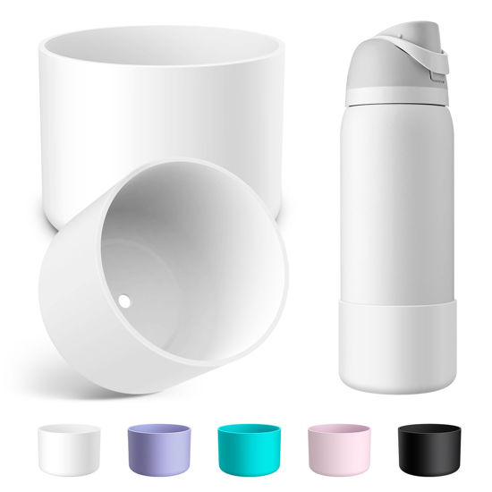 Picture of Alwenid 2PCS Silicone Water Bottle Boot for Owala 32 Oz, Anti-Slip Protective Sleeve Bottom Bumper Protector for FreeSip, Twist, and Flip Stainless Steel Water Bottles (White)