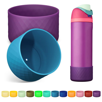 Picture of Alwenid 2PCS Silicone Water Bottle Boot for Owala 24 Oz, Anti-Slip Protective Sleeve Bottom Bumper Protector for FreeSip, Twist, and Flip Stainless Steel Water Bottles (Dark Purple+Dark Blue)