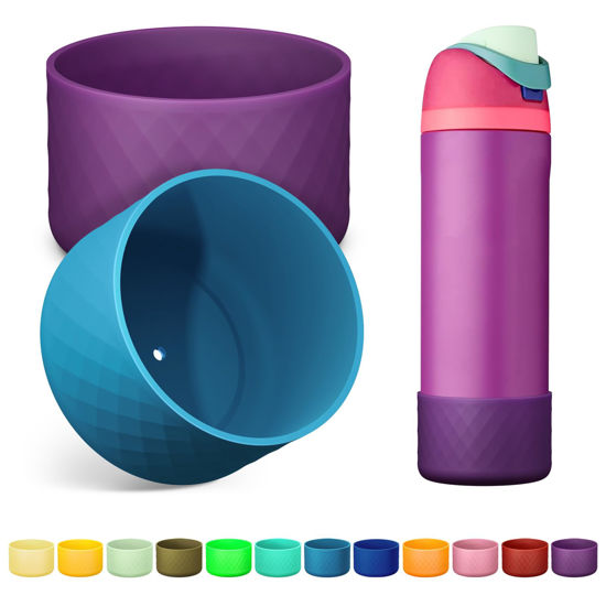 Picture of Alwenid 2PCS Silicone Water Bottle Boot for Owala 24 Oz, Anti-Slip Protective Sleeve Bottom Bumper Protector for FreeSip, Twist, and Flip Stainless Steel Water Bottles (Dark Purple+Dark Blue)