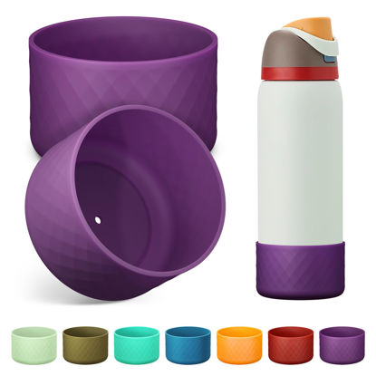Picture of Alwenid 2PCS Silicone Water Bottle Boot for Owala 40 Oz, Anti-Slip Protective Sleeve Bottom Bumper Protector for FreeSip, Twist, and Flip Stainless Steel Water Bottles (Dark Purple)