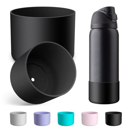 Picture of Alwenid 2PCS Silicone Water Bottle Boot for Owala 40 Oz, Anti-Slip Protective Sleeve Bottom Bumper Protector for FreeSip, Twist, and Flip Stainless Steel Water Bottles (Black)