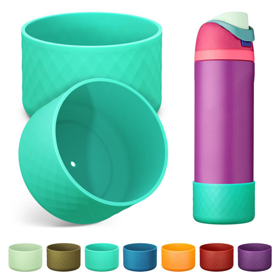 Picture of Alwenid 2PCS Silicone Water Bottle Boot for Owala 24 Oz, Anti-Slip Protective Sleeve Bottom Bumper Protector for FreeSip, Twist, and Flip Stainless Steel Water Bottles (Cyan)