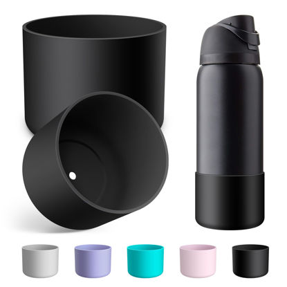 Picture of Alwenid 2PCS Silicone Water Bottle Boot for Owala 32 Oz, Anti-Slip Protective Sleeve Bottom Bumper Protector for FreeSip, Twist, and Flip Stainless Steel Water Bottles (Black)
