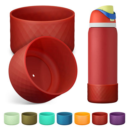 Picture of 2PCS Silicone Water Bottle Boot for Owala 32 Oz, Anti-Slip Protective Sleeve Bottom Bumper Protector for FreeSip, Twist, and Flip Stainless Steel Water Bottles (Dark Red)