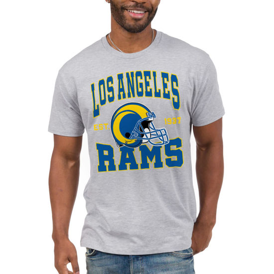 Picture of Junk Food Clothing x NFL - Los Angeles Rams - Team Helmet - Unisex Adult Short Sleeve Fan T-Shirt for Men and Women - Size XX-Large