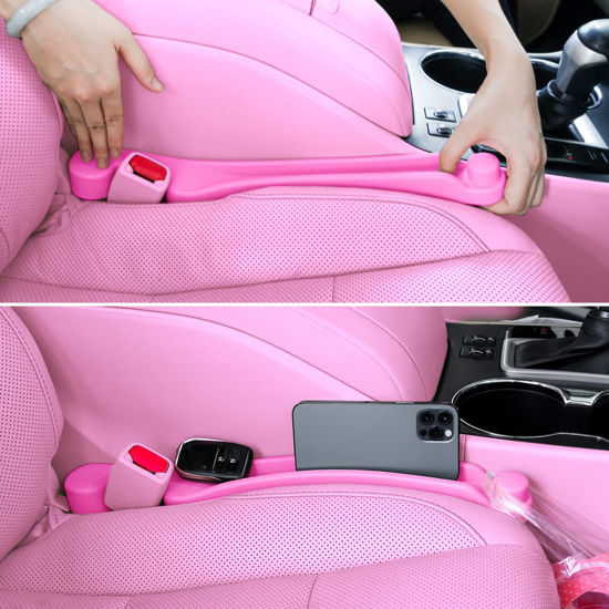 Picture of Car Seat Gap Filler Set of 2, Soft Foam Multifunctional Seat Side Gap Filler with Organizer & Hook Function, 3in1 Gap Stopper Universal Fit Car SUV Truck Fill The Gap Between Seat & Console（Pink）