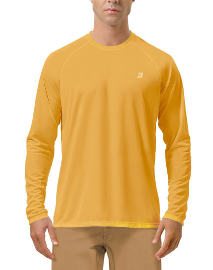 Picture of Roadbox Mens UPF 50+ Long Sleeve SPF Diving Rash Guard UV Sun Protection Shirts for Outdoor Fishing Hiking Swimming Running Golden Yellow