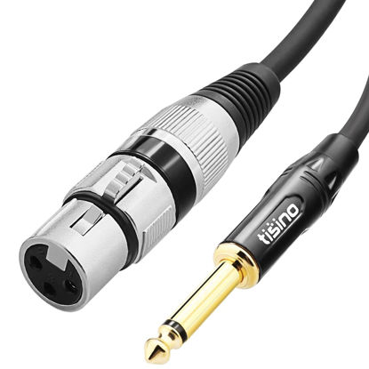 Picture of tisino Female XLR to 1/4 (6.35mm) TS Mono Jack Unbalanced Microphone Cable Mic Cord for Dynamic Microphone - 25 FT/8 Meters