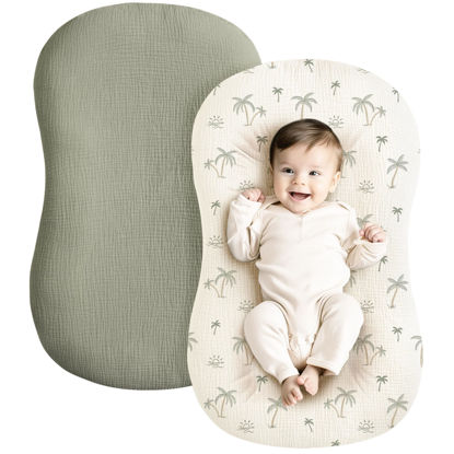 Picture of Konssy Muslin Baby Lounger Cover 2 Pack, 100% Cotton Newborn Lounger Cover, Soft and Breathable Lounger Cover for Boys Girls, Covers Only (Tree,Fog Green)