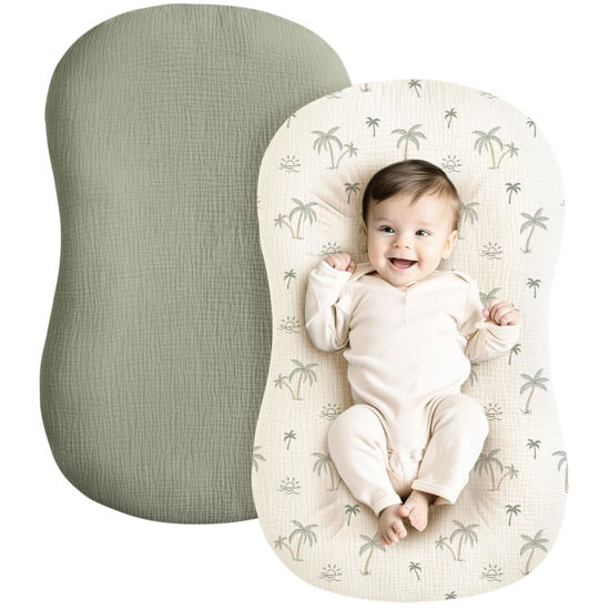 Picture of Konssy Muslin Baby Lounger Cover 2 Pack, 100% Cotton Newborn Lounger Cover, Soft and Breathable Lounger Cover for Boys Girls, Covers Only (Tree,Fog Green)