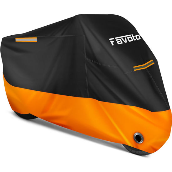 Picture of Favoto Motorcycle Cover Reflective 96.5 inches Length All Season Universal Weather Waterproof Sun Outdoor Protection with Lock-Holes & Storage Bag Motorbike Vehicle Cover