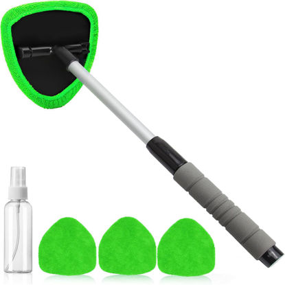 Picture of desin Windshield Cleaning Tool, Car Window Cleaner Windshield Cleaner with 4 Reusable and Washable Microfiber Pads and Extendable Handle Auto Inside Glass Wiper Kit (Green)