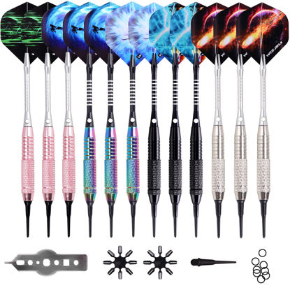 Picture of WIN.MAX Darts Plastic Tip - Soft Tip Darts Set - 12 Pcs 18 Gram with 100 Extra Dart Tips 12 Flights Flight Protectors and Wrench for Electronic Dart Board